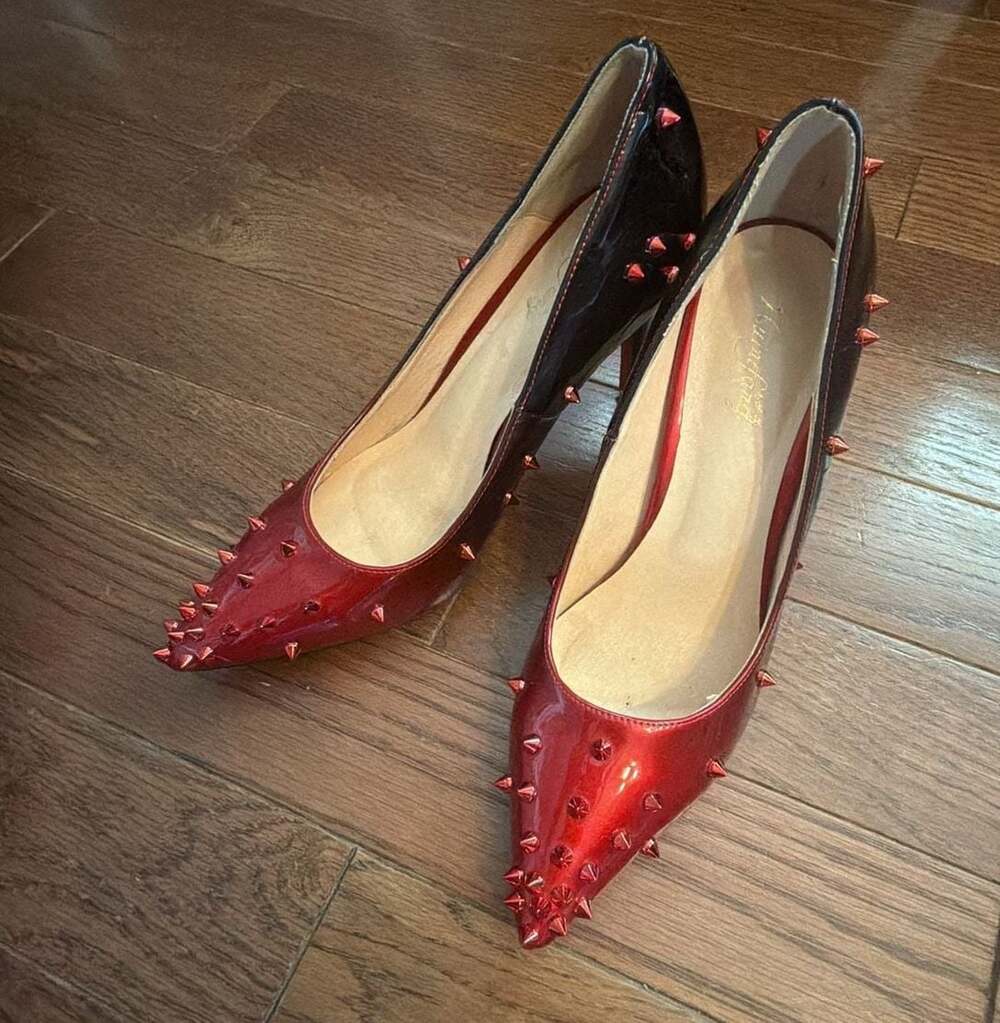 Red Ombre Stiletto Pumps with Spiked Studs